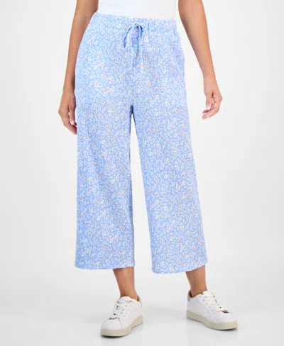 Style & Co Women's Chambray Embroidered-hem Cropped Pants, Exclusively At Macy's In Blue