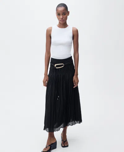 Mango Pleated Midi Skirt In Black