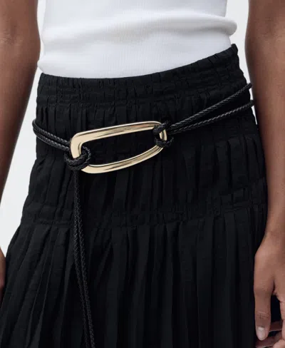 Mango Pleated Midi Skirt In Black