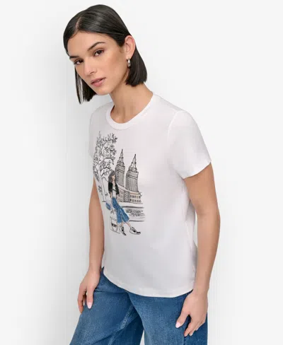 Dkny Women's Bow Bridge Conversational Crewneck Tee In White