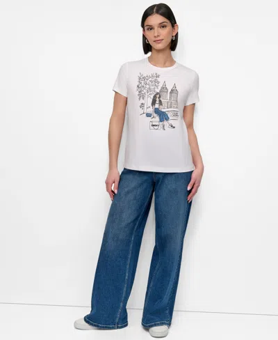 Dkny Women's Bow Bridge Conversational Crewneck Tee In White