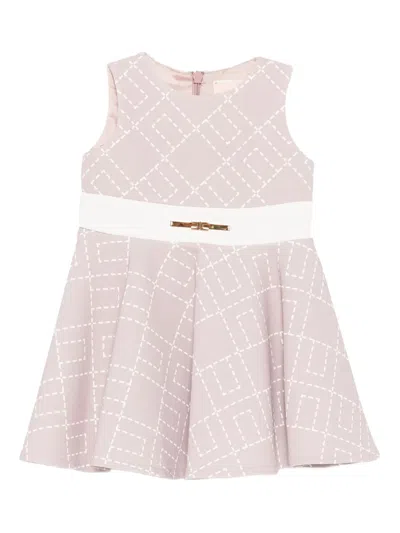 Elisabetta Franchi La Mia Bambina Monogram-print Flared Dress In Pink