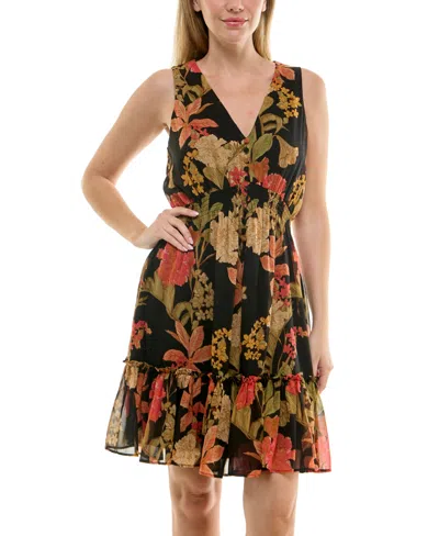 Taylor Women's V-neck Chiffon Fit & Flare Dress In Multi