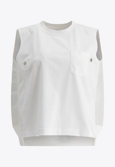 Sacai Cotton Jersey And Nylon Twill Tank Top Tops White