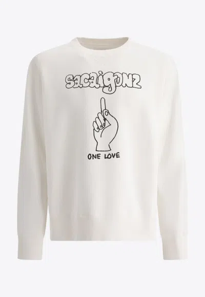 Sacai Graphic Print Crewneck Sweatshirt With Ribbed Cuffs