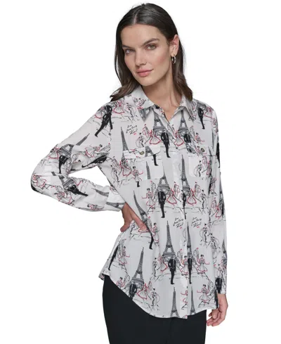 Karl Lagerfeld Women's Printed Roll-sleeve Shirt In Multi