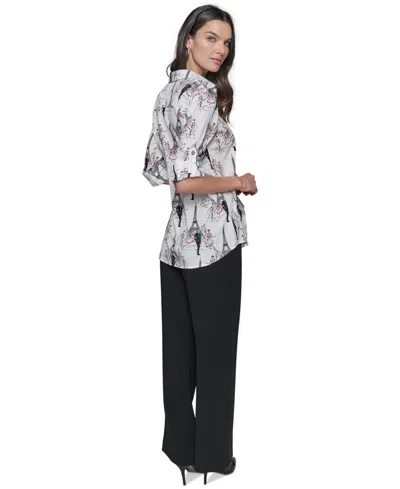 Karl Lagerfeld Women's Printed Roll-sleeve Shirt In Multi