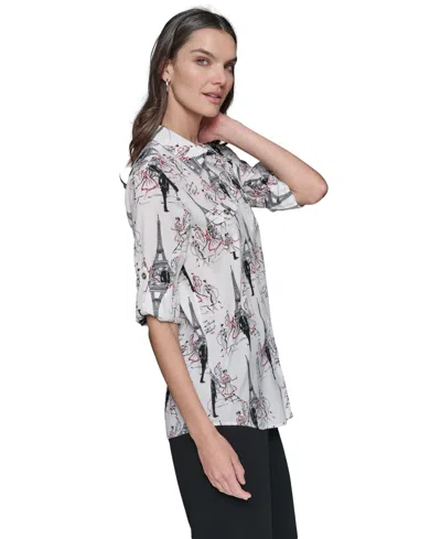 Karl Lagerfeld Women's Printed Roll-sleeve Shirt In Multi