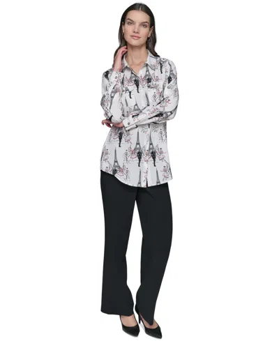 Karl Lagerfeld Women's Printed Roll-sleeve Shirt In Multi