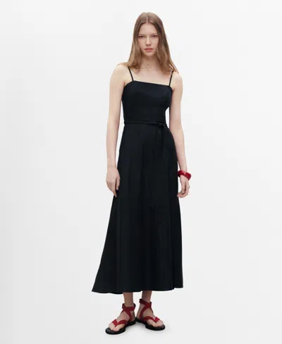 Mango Bow Linen Sundress In Black