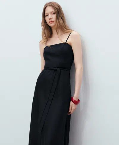 Mango Bow Linen Sundress In Black