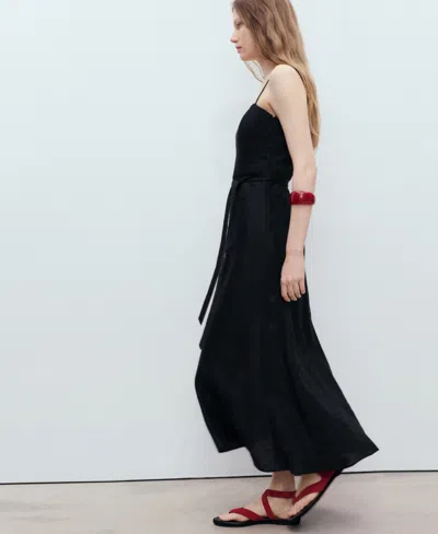 Mango Bow Linen Sundress In Black