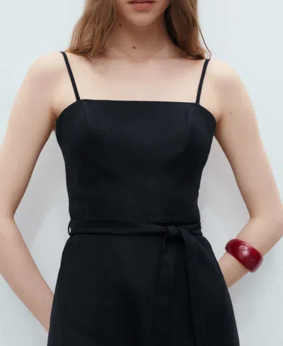 Mango Bow Linen Sundress In Black