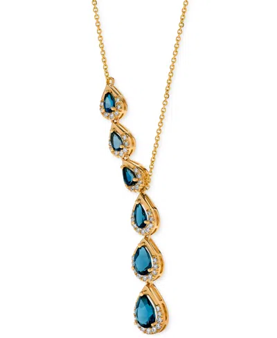 Macy's Blue Topaz (1-5/8 Ct. T.w.) & Diamond (3/8 Ct. T.w.) Pear-shaped 17" Lariat Necklace In 14k Yellow G