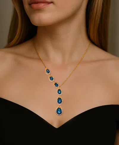 Macy's Blue Topaz (1-5/8 Ct. T.w.) & Diamond (3/8 Ct. T.w.) Pear-shaped 17" Lariat Necklace In 14k Yellow G