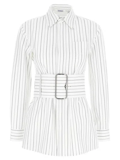 Burberry Striped Cotton Shirt With Removable Belt In White