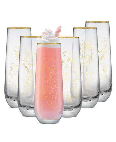 Joyjolt Princess Sketch Art Stemless Flute Glasses, Set Of 6
