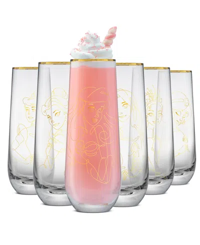 Joyjolt Princess Sketch Art Stemless Flute Glasses, Set Of 6
