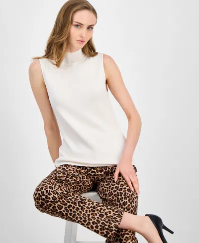 Anne Klein Sleeveless Mock Neck Sweater In White