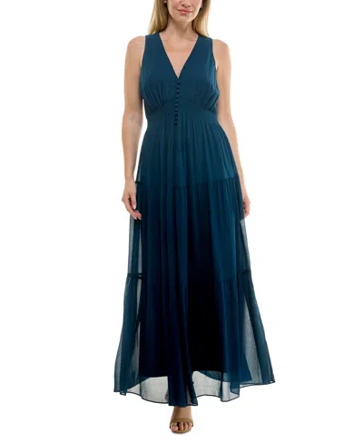 Taylor Women's Sleeveless Chiffon Maxi Dress In Blue