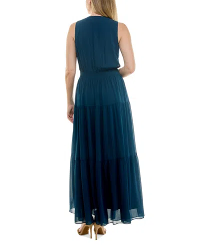 Taylor Women's Sleeveless Chiffon Maxi Dress In Blue