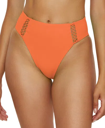 Becca Women's Modern Edge Rib High-waist Bikini Bottoms In Orange