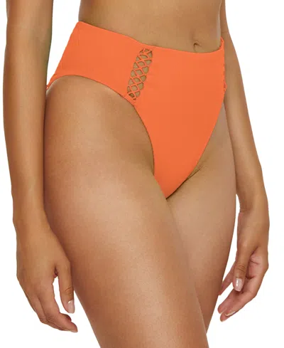 Becca Women's Modern Edge Rib High-waist Bikini Bottoms In Orange