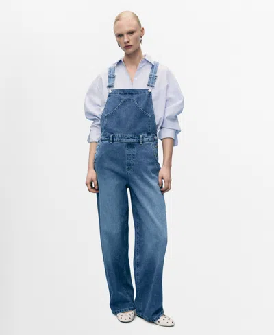 Mango Straight Denim Dungarees Medium Blue In Blue