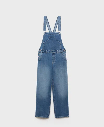 Mango Straight Denim Dungarees Medium Blue In Blue