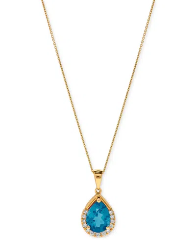 Macy's Gemstone & Diamond (1/10 Ct. T.w.) Pear-shaped 17" Pendant Necklace In 14k Yellow Gold