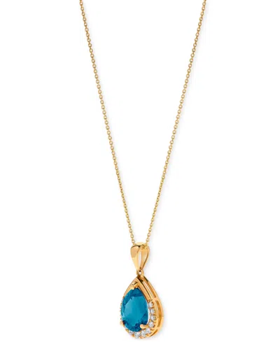 Macy's Gemstone & Diamond (1/10 Ct. T.w.) Pear-shaped 17" Pendant Necklace In 14k Yellow Gold