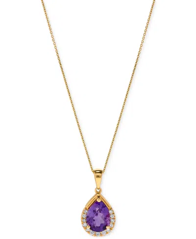 Macy's Gemstone & Diamond (1/10 Ct. T.w.) Pear-shaped 17" Pendant Necklace In 14k Yellow Gold