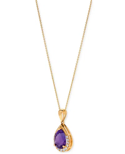 Macy's Gemstone & Diamond (1/10 Ct. T.w.) Pear-shaped 17" Pendant Necklace In 14k Yellow Gold