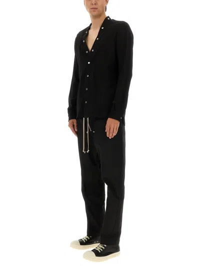 Rick Owens Bela Drawstring Button Trousers In Black