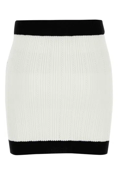 Balmain Button-embellished Two-tone Ribbed-knit Mini Skirt