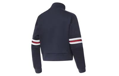 New Balance (wmns)  Stripe Zipper Sports Pullover Hoodie Navy Blue In Burgundy
