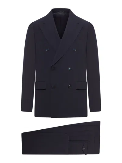 Giorgio Armani Royal Line Double Breasted Suit In Canneté Crepe Wool In Blue