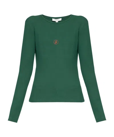 Jw Anderson Long Sleeve Ribbed Anchor Embroidery Top In Green