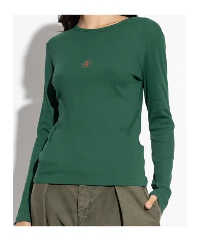 Jw Anderson Long Sleeve Ribbed Anchor Embroidery Top In Green