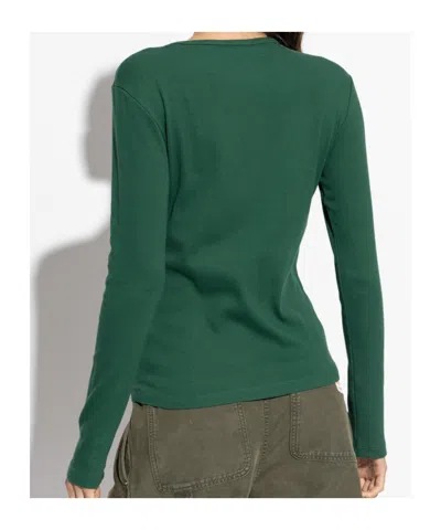 Jw Anderson Long Sleeve Ribbed Anchor Embroidery Top In Green