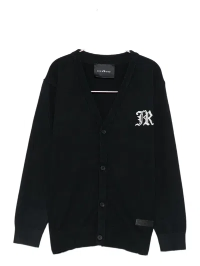 John Richmond Junior Intarsia Knit-logo Cardigan In Black