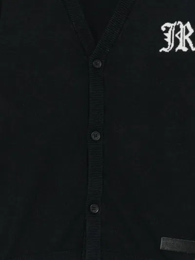 John Richmond Junior Intarsia Knit-logo Cardigan In Black