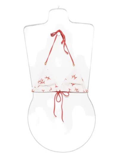 Fendi Coral-print Triangle-cup Bikini Top In White