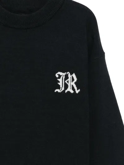 John Richmond Junior Intarsia Knit-logo Sweater In Black