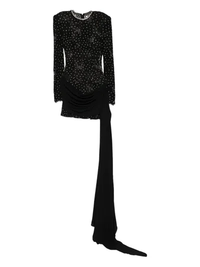 Nissa Rhinestone-embellished Lace Mini Dress In Black