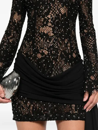 Nissa Rhinestone-embellished Lace Mini Dress In Black
