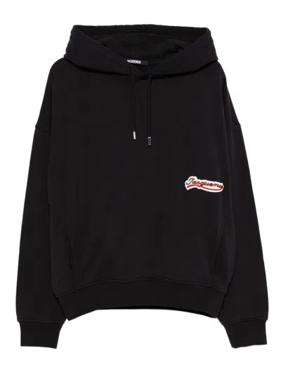 Jacquemus Cotton Sweatshirt With Embroidered Varsity Patch In Black