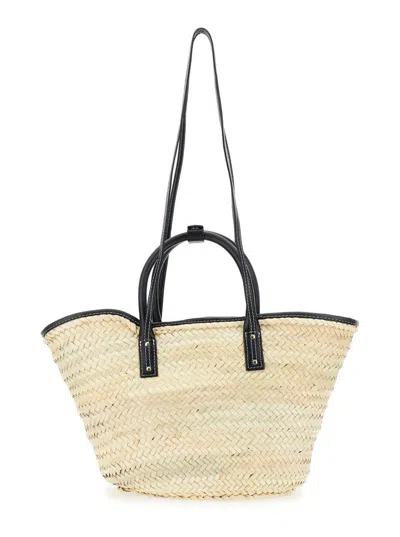 Jacquemus 'le Panier Soli' Black Handbag With Logo Lettering On The Front And All-over Interwoven Motif In Lea