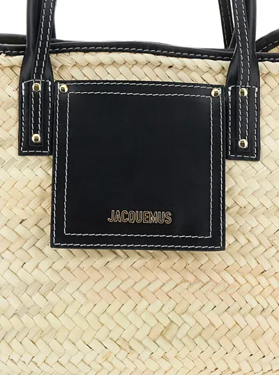 Jacquemus 'le Panier Soli' Black Handbag With Logo Lettering On The Front And All-over Interwoven Motif In Lea