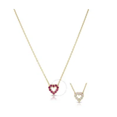 Roberto Coin 18k Yellow Gold 0.10cttw Diamond And 0.10cttw Ruby Reversible Small Heart Necklace 18"